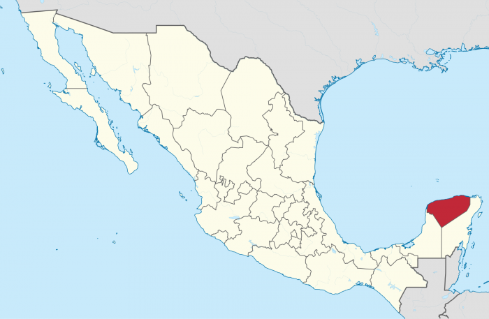 Political map of Mexican states: Yucatan highlighted.