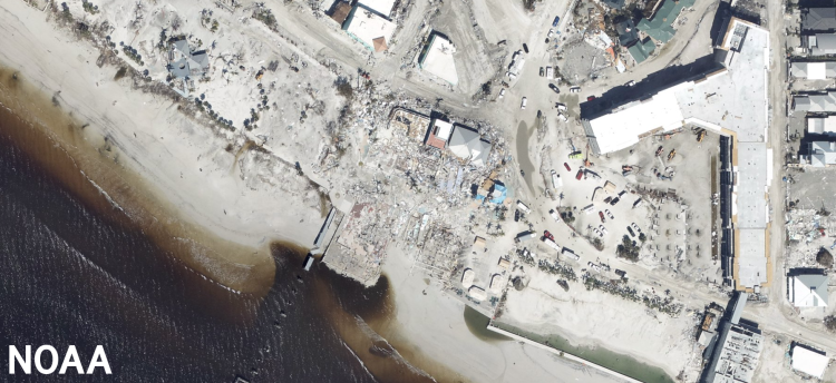 Aerial imagery of Hurricane Ian damage Times Square District, Fort Myers Beach, FL 