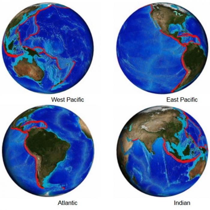 Areas tsunamis originate: West Pacific, East Pacific, Atlantic, and Indian oceans. Mainly along tectonic plate lines.