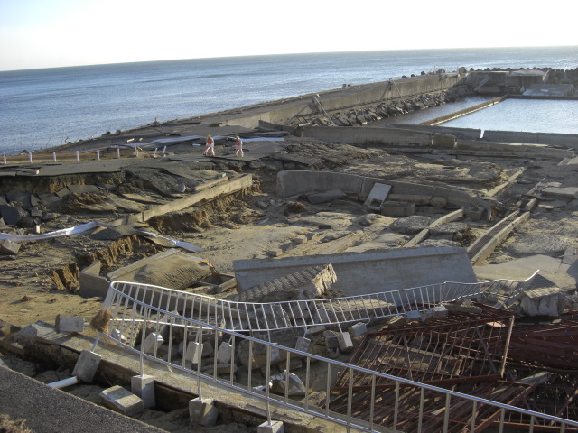 Concrete foundations and rubble.