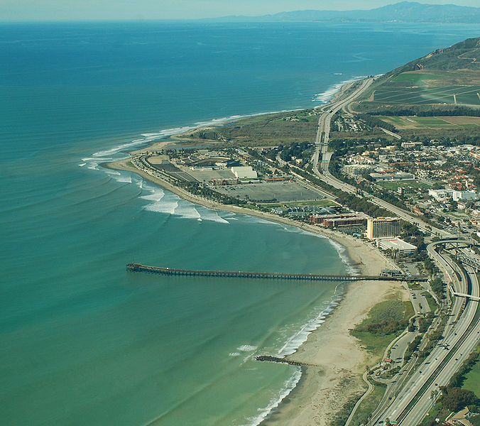 Aerial view of Surfer's Point in Ventura, California.