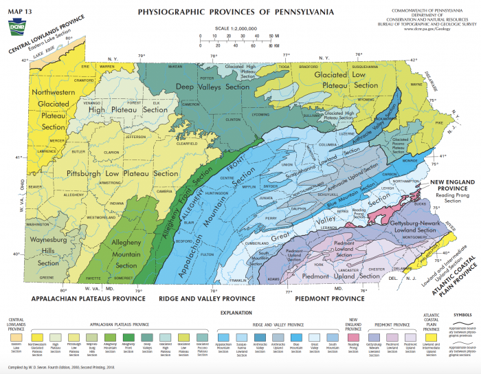 Map of Physiographic Provinces of Pennsylvania