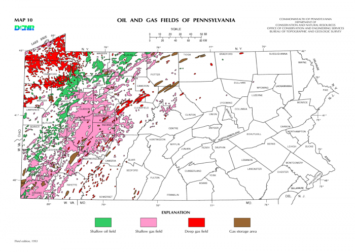 PA map of oil and gas fields - mostly condensed on left side.