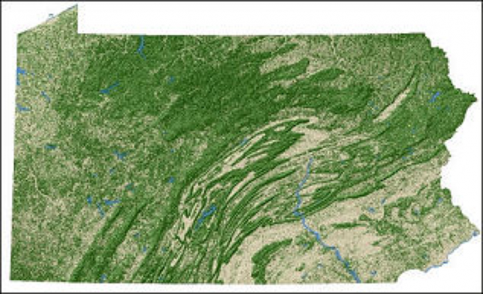 Map of forests in Pennsylvania