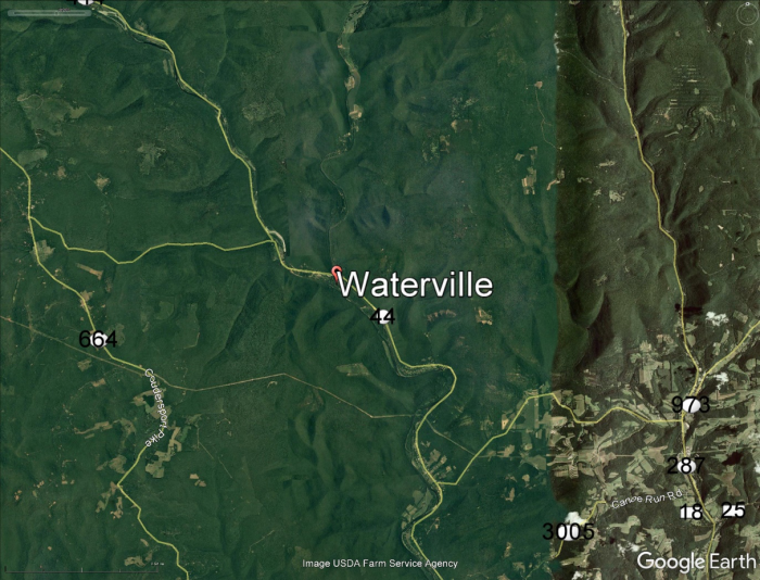 Google Earth Screen Capture of Waterville prior to experiencing shale gas drilling