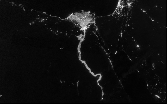 Nighttime view of Nile River Valley and Delta Oct. 13, 2012, from Visible Infrared Imaging Radiometer Suite (VIIRS) on Suomi NPP satellite