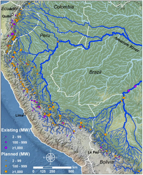 Hydropower projects in the Amazon, most are towards the coast