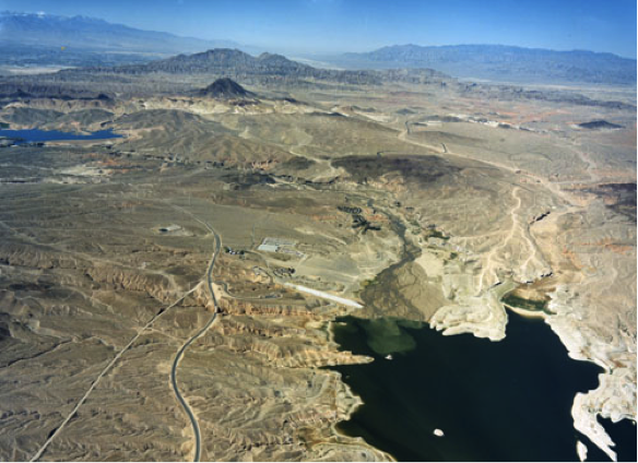 Aerial photo of sediments deposited into Upper Las Vegas Bay, described in caption.