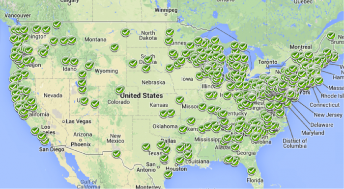 Map of removed dams. Most dams on East coast with others concentrated on other large waterfronts