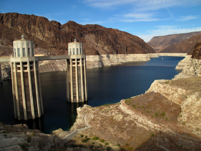 Lake Mead, facing upstream, taken from the Arizona side of Hoover Dam (ca. 2009)