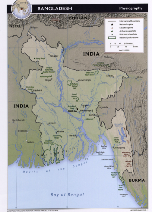 CIA map showing Bangladesh and the course of the Ganges River