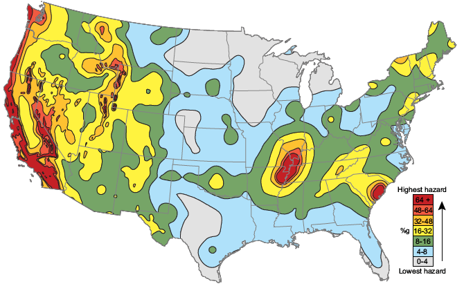 earthquake hazard map of the continental United States of America