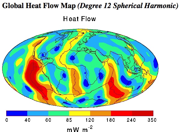 Global distribution of global heat flow (Contact your instructor if you are unable to see or interpret this graphic)