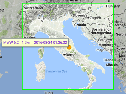 map of location of amatrice earthquake