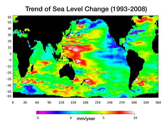 Trends of Sea Level Change (1993 - 2008). See caption