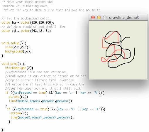 screenshot of code from above for drawing a colored line in the display window with the mouse