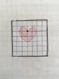 hand-drawn sketch of a red heart on graph paper