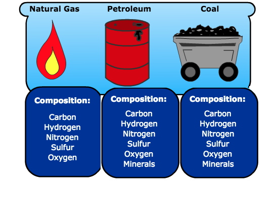 Fossil fuels: natural gas, petroleum, and coal. Refer to long description.