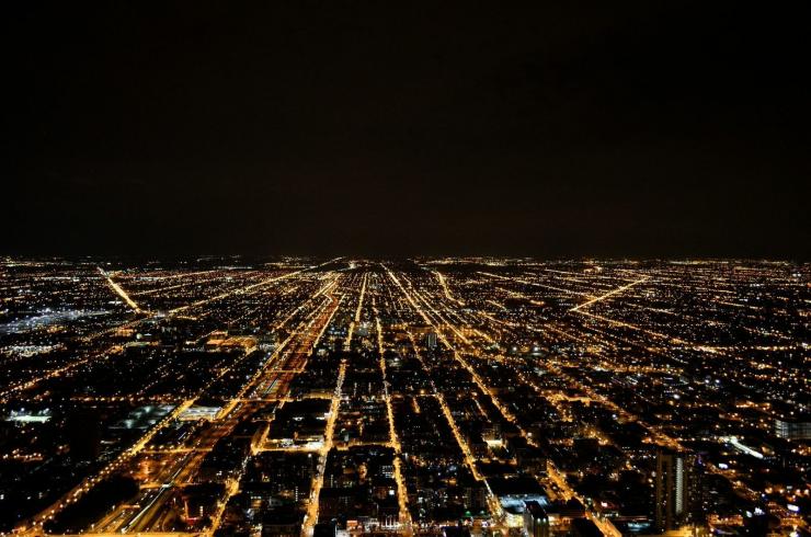 Aerial photo of city lights at night