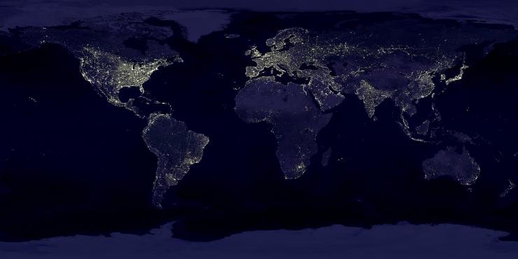 Map of evening glow of electric lights in North and Central America