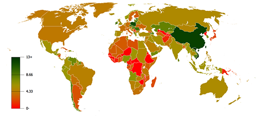  world map showing GDP growth rate as described in the text above