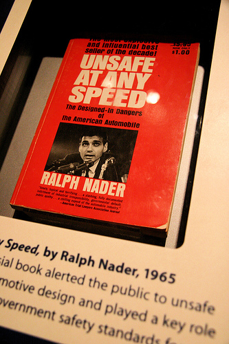 the cover of the book "Unsafe at Any Speed", by Ralph Nader