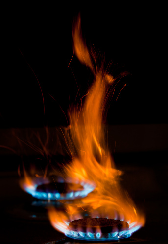 Natural gas flame burning high