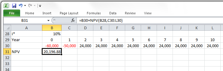 excel npv function wrong