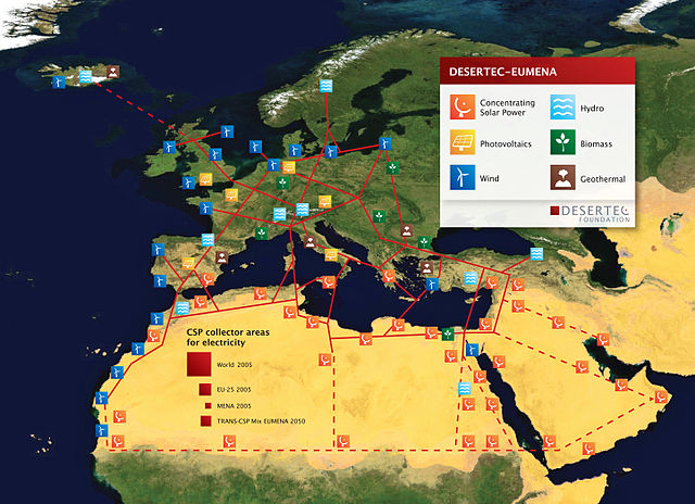 DESERTEC Foundation map of their proposed distribution of renewable energy sources in Europe and Africa