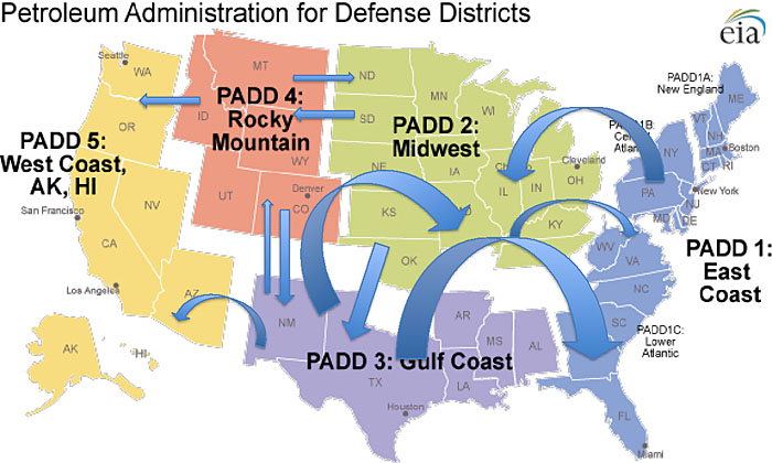  Map showing Petroleum Administration for Defense Districts described in article above