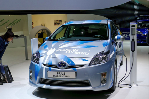 Toyota Prius plugged in and recharging