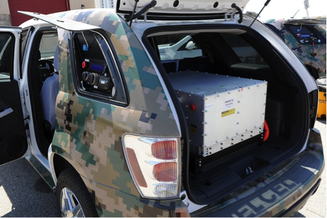 military car with a fuel cell in trunk