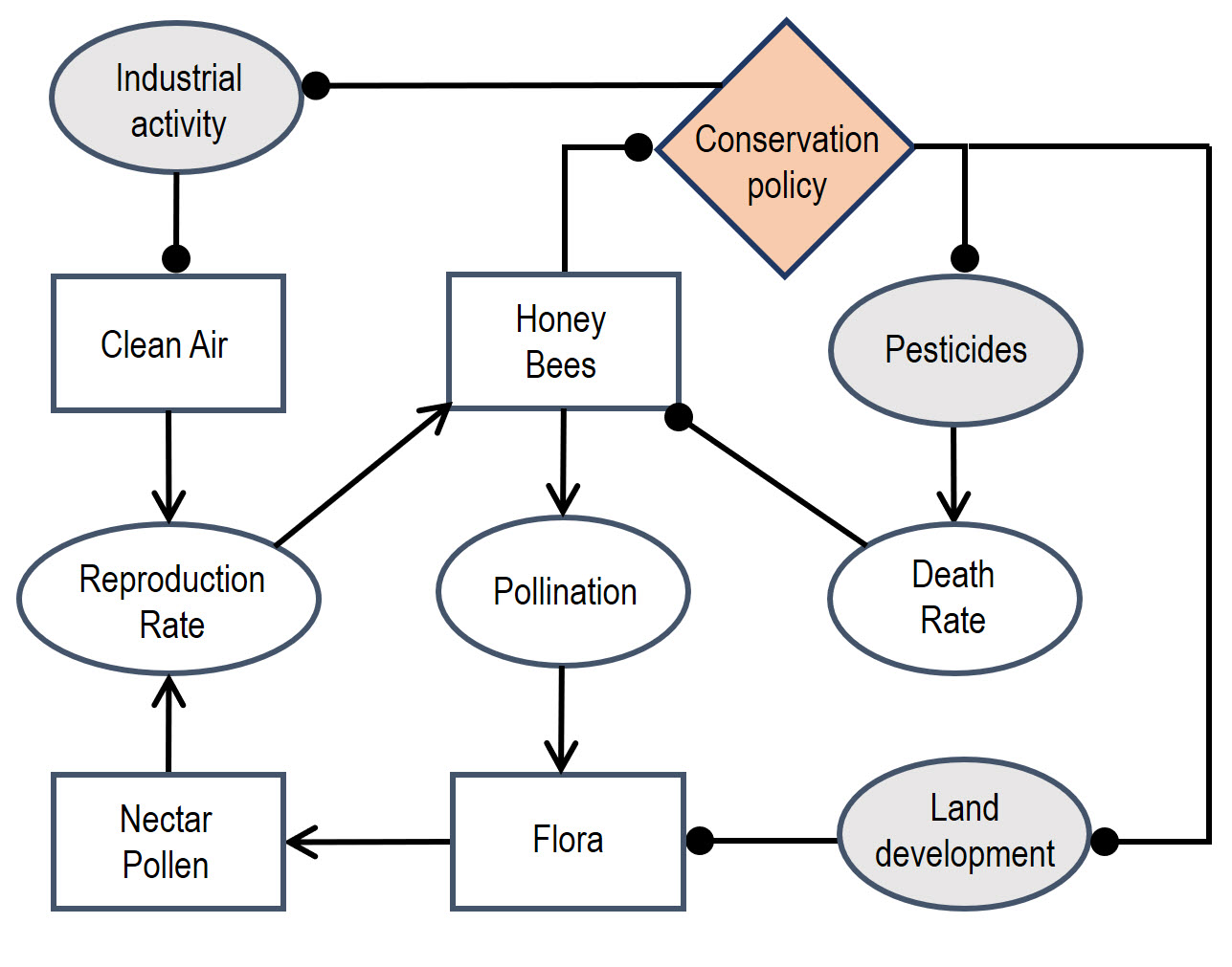 Figure 1.17. System diagram for honey bee hive system with policy intervention 