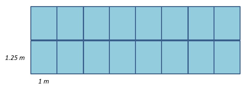 2 rows of PV arrays. 8 on top row and 8 on second row. Each array is 1.25 m by 1 m