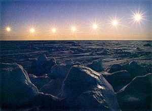 Multiple exposure of the sun at Barrow, Alaska. Image adequately described in caption.