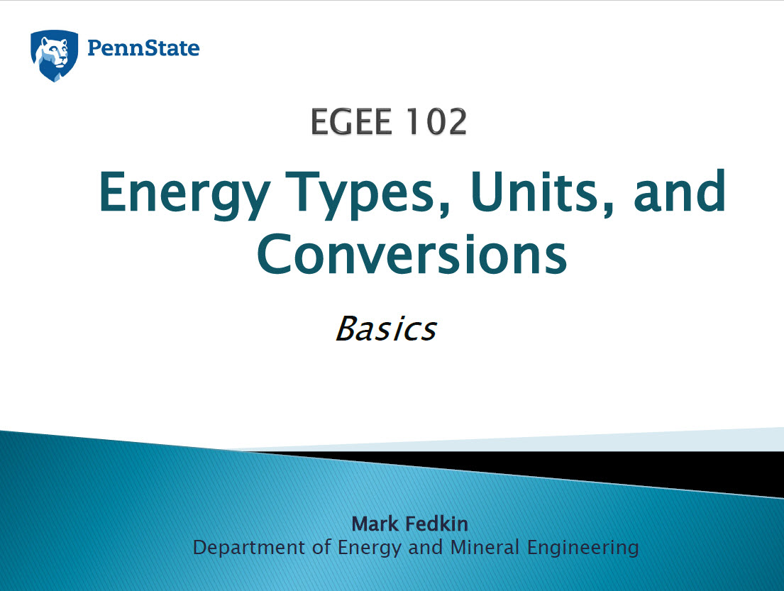 Link to the Energy types, units and conversitions presentation