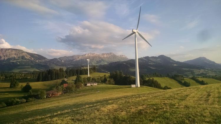Picture of windmills on top of Swiss mountain