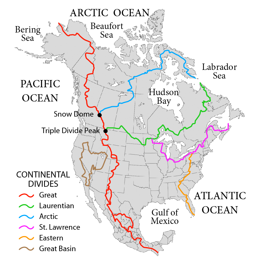 Major continental divides of North America.