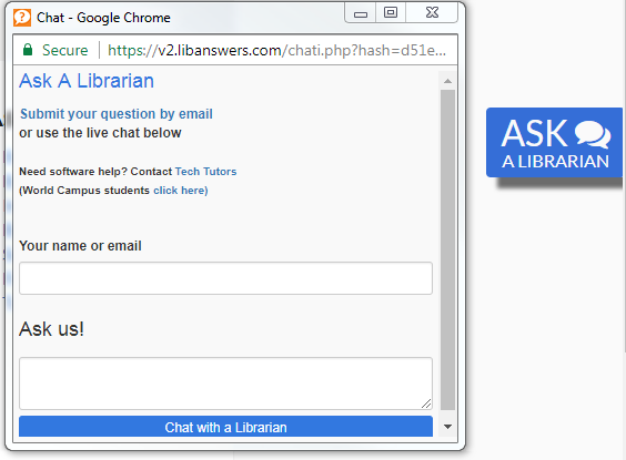 Screenshot of Penn State's Ask a Librarian chat