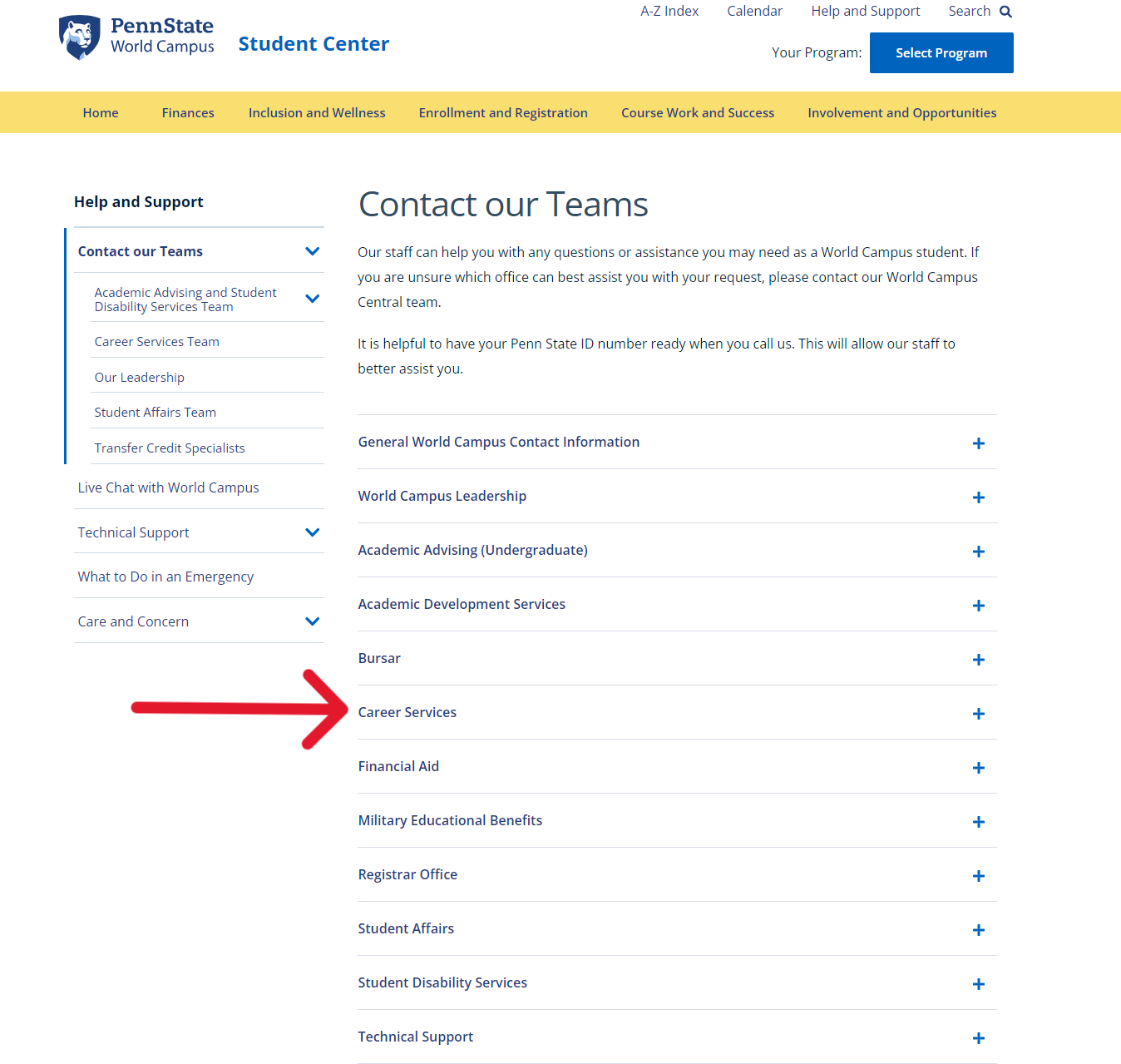 link to Career Services: Screenshot of Home page and advice. More information on linked page. 