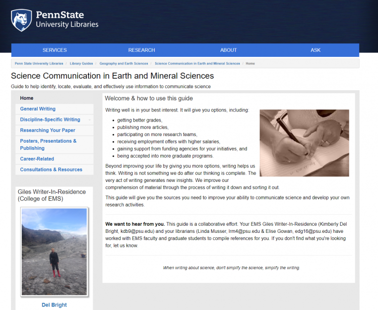  link to the science communication in Earth and Mineral Sciences website