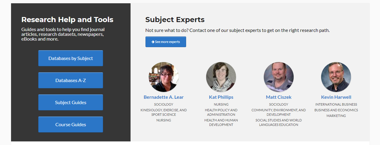 Screenshot of Penn State Libraries Research Help and Tools website: Some subject experts.