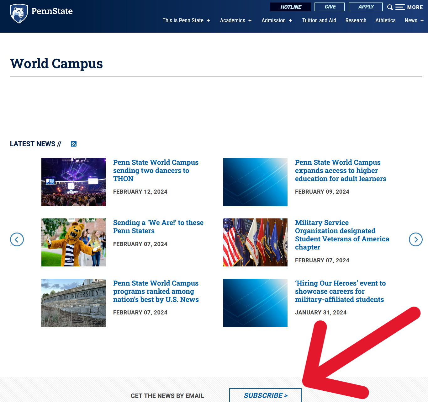 link to the Penn State Events Calendar. On this page, Subscription link in box to the right. 