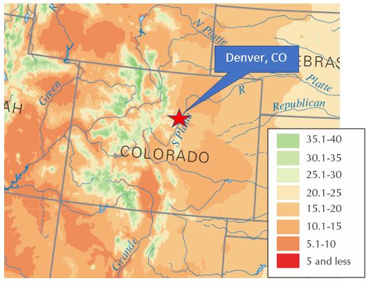 Average annual precipiation in Colorado