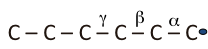 β scission. Bond closes to radical is labeled alpha, next further away is beta, and the third bond away from the radical is gamma.