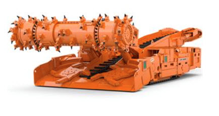 Front end of a continuous mining machine. See text around image.