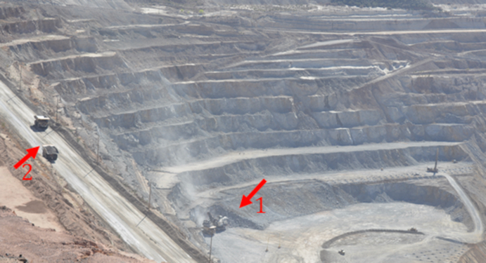 Open-pit copper mine. See text above image.