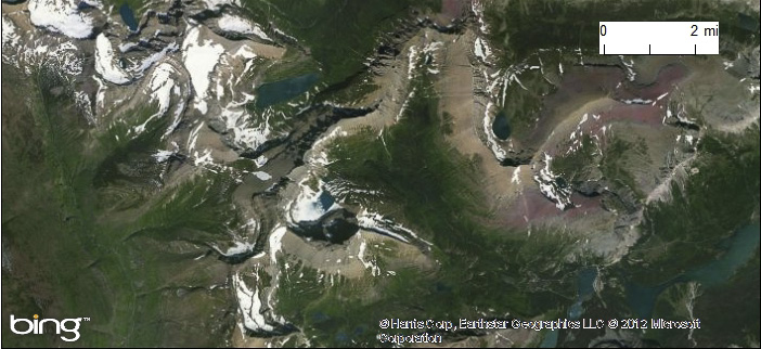 Aerial image of Grinnell Glacier. More in text above and caption. 
