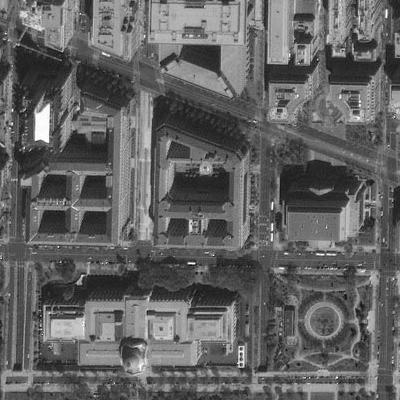 This panchromatic image shows downtown Washington, DC.