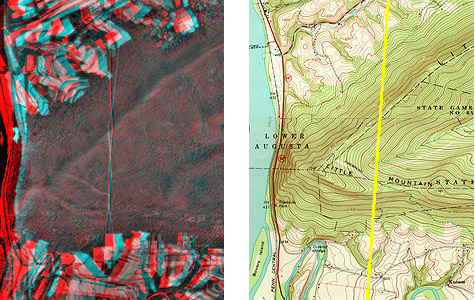 An anaglyph (red/blue) stereo image that fuses the stereopair shown in the previous figure. More in surrounding text.